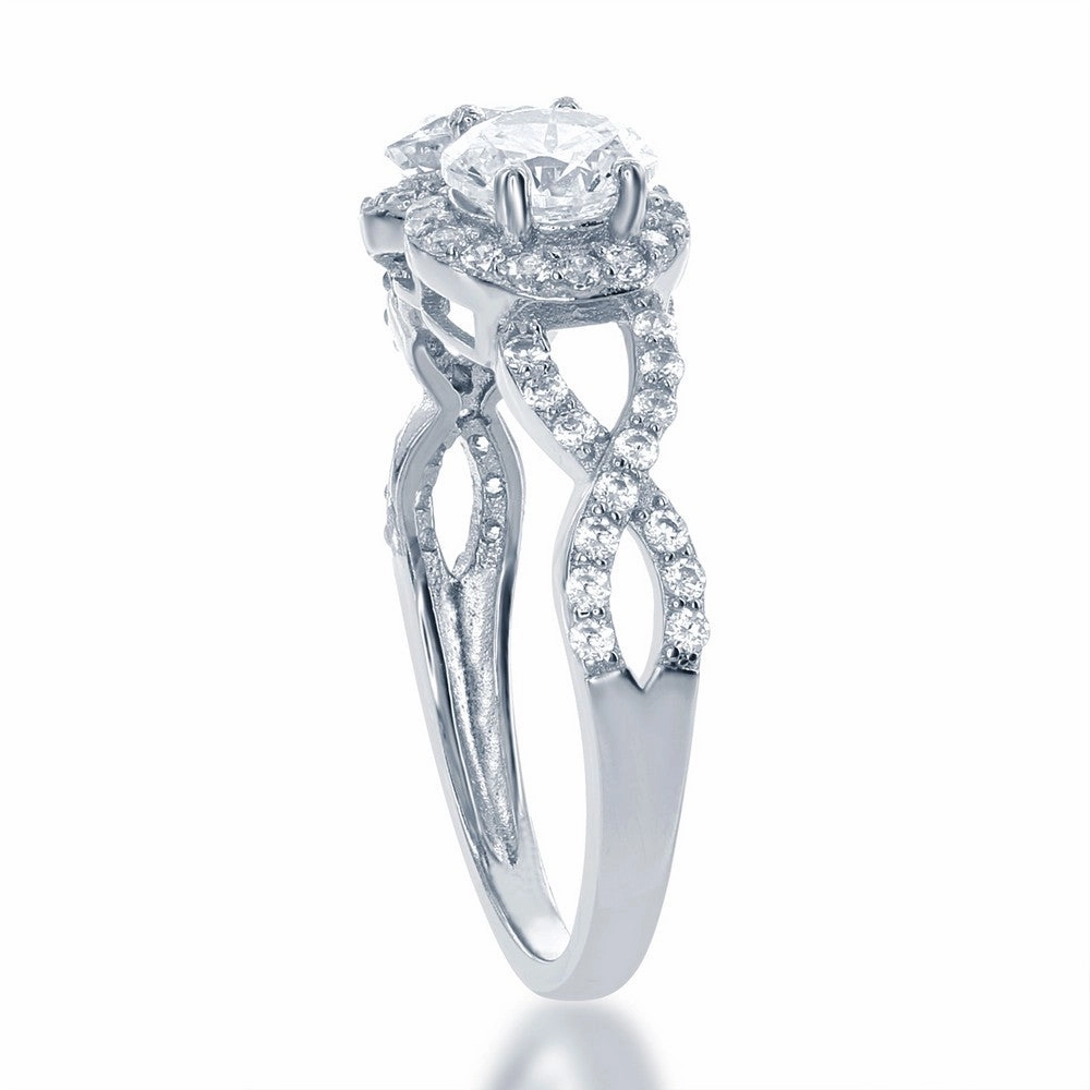 Sterling Silver Us2gether Two-Stone with CZ Border Ring - W-1673