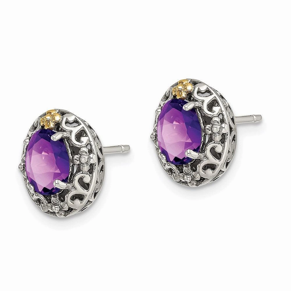 Sterling Silver w/ 14K Accent Amethyst Post Earrings