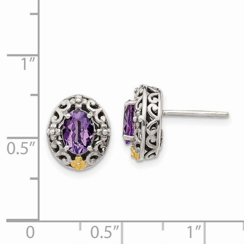 Sterling Silver w/ 14K Accent Amethyst Post Earrings