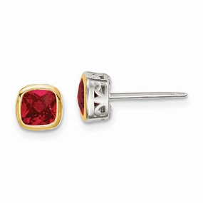 Sterling Silver w/ 14K Accent Created Ruby Square Stud Earrings