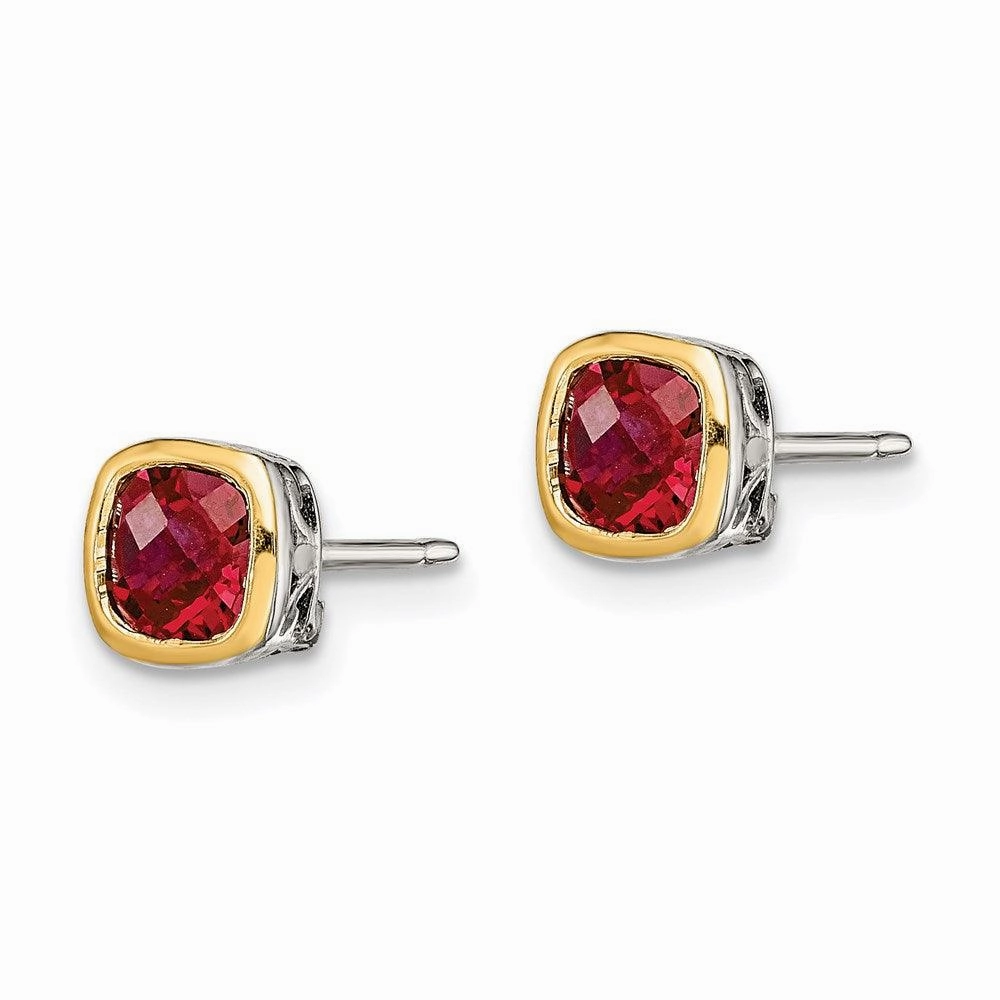 Sterling Silver w/ 14K Accent Created Ruby Square Stud Earrings