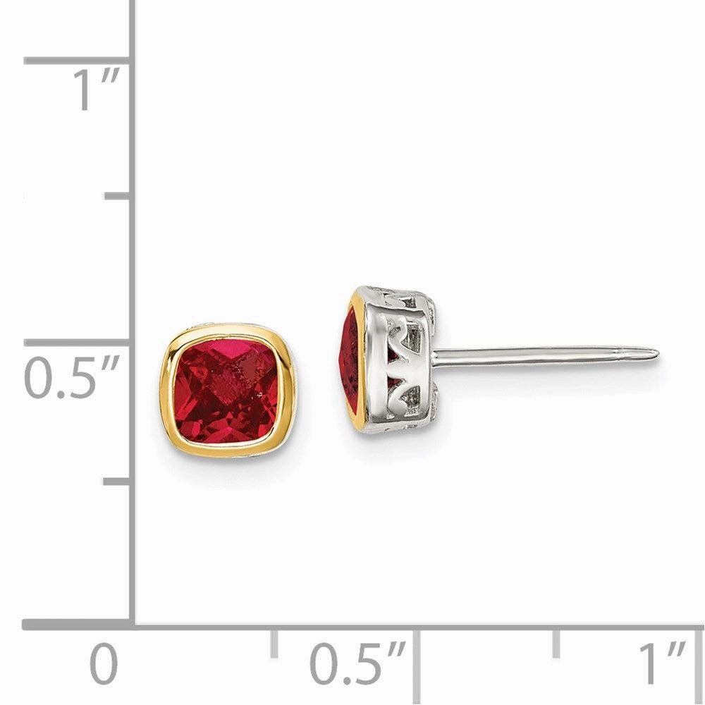 Sterling Silver w/ 14K Accent Created Ruby Square Stud Earrings