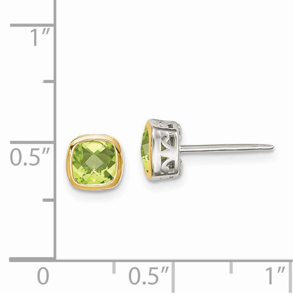 Sterling Silver w/ 14K Accent Peridot Square Stud Earrings