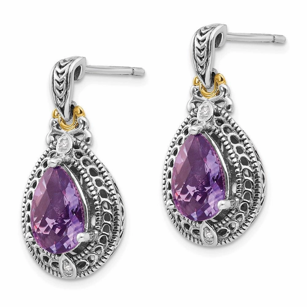 Sterling Silver w/14k Diamond & Amethyst Earrings