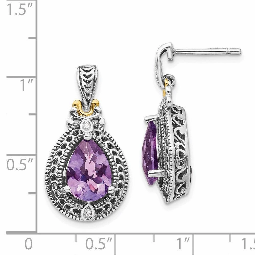 Sterling Silver w/14k Diamond & Amethyst Earrings