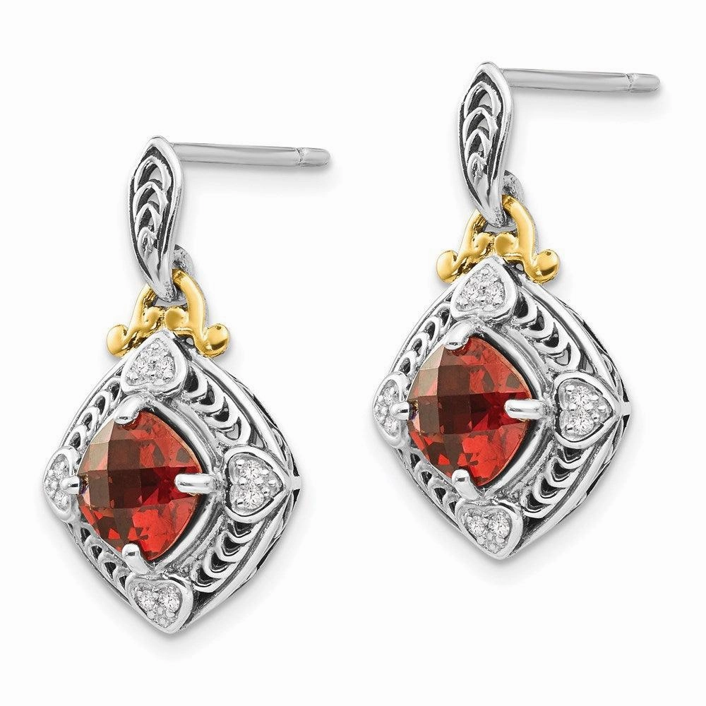 Sterling Silver w/14k Diamond & Garnet Earrings