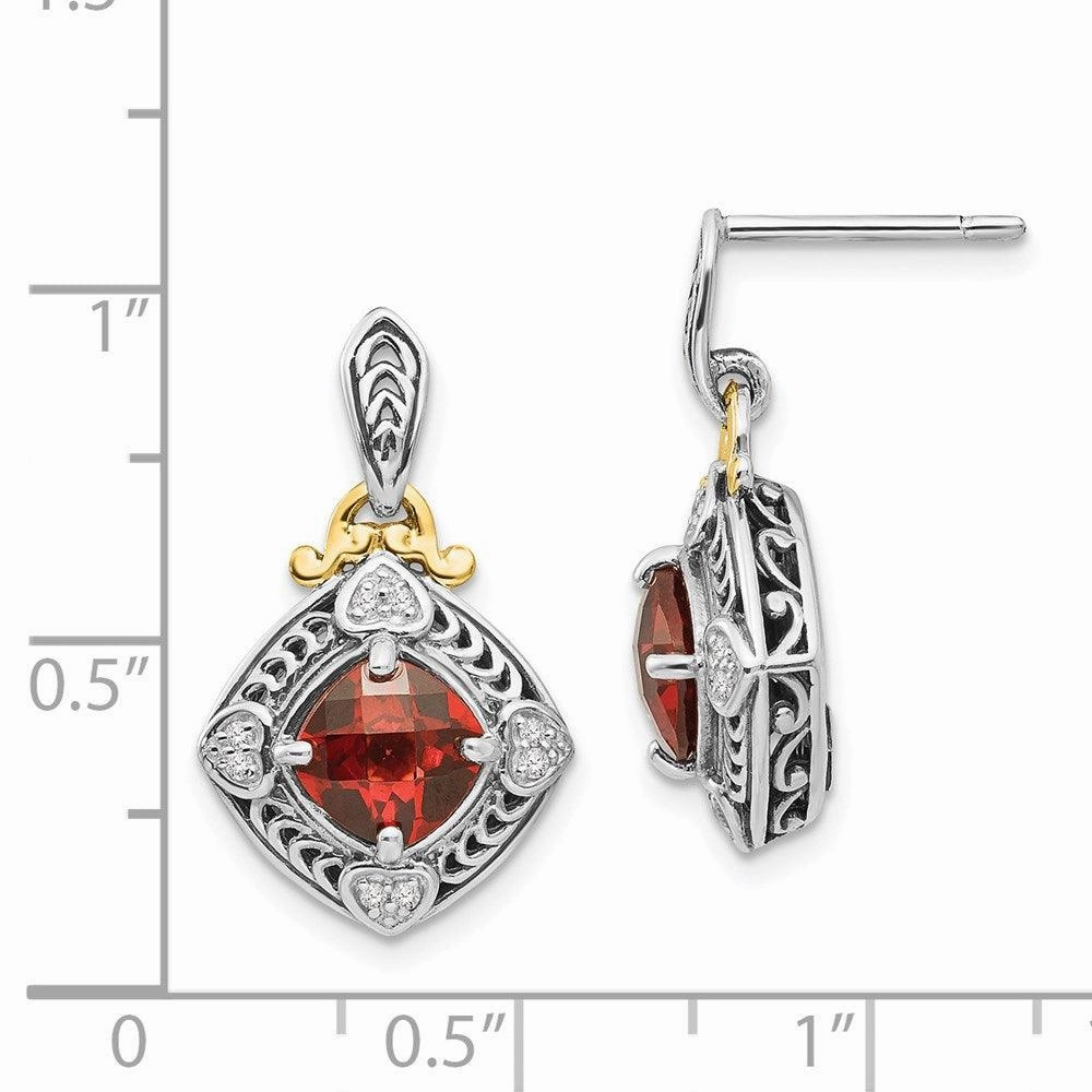 Sterling Silver w/14k Diamond & Garnet Earrings
