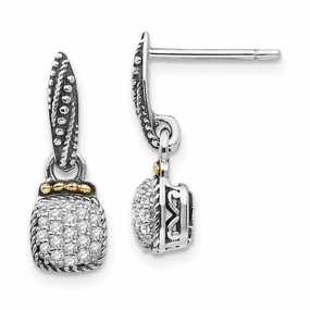 Sterling Silver w/14k Diamond Dangle Post Earrings
