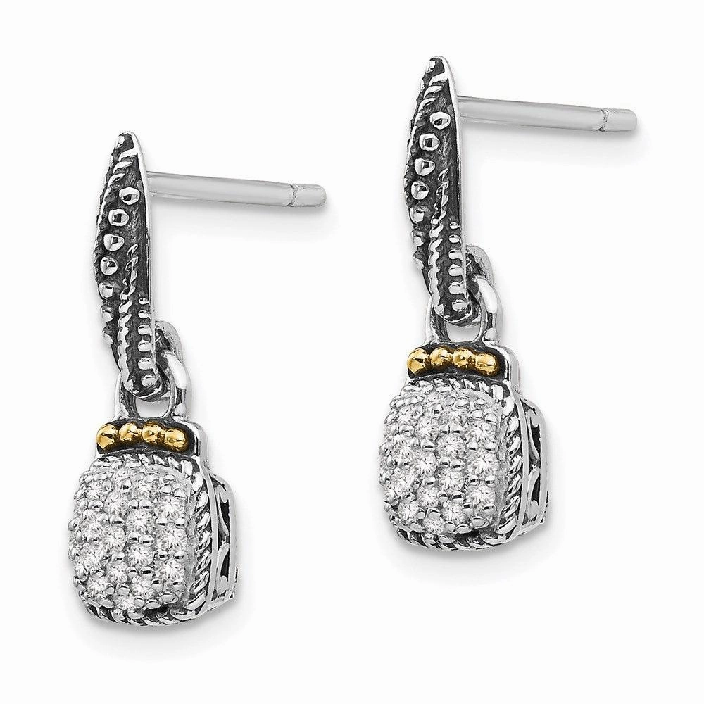 Sterling Silver w/14k Diamond Dangle Post Earrings