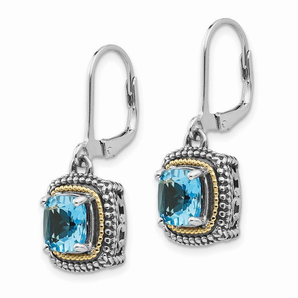 Sterling Silver w/14k Lt Swiss Blue Topaz Leverback Earrings