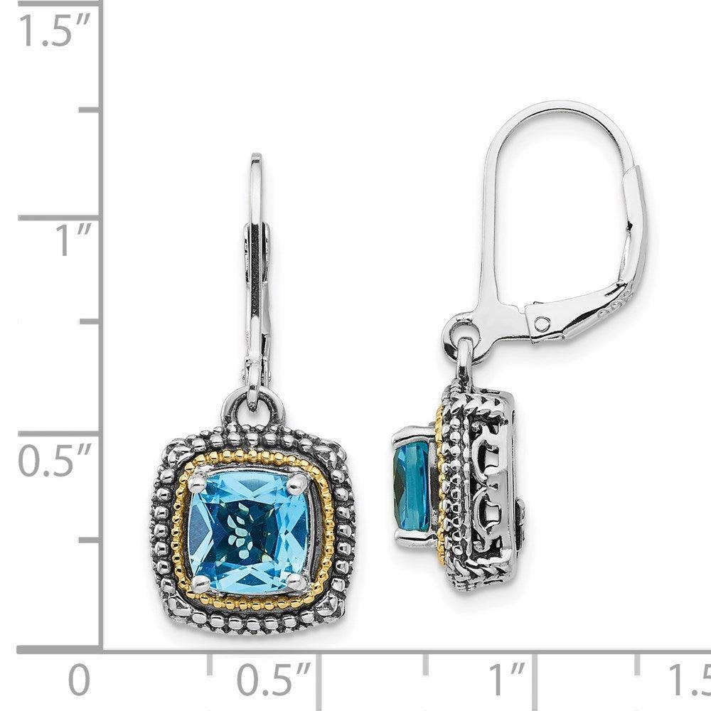Sterling Silver w/14k Lt Swiss Blue Topaz Leverback Earrings
