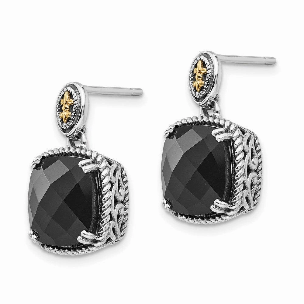 Sterling Silver w/14k Onyx Dangle Post Earrings