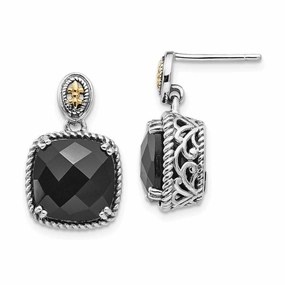 Sterling Silver w/14k Onyx Dangle Post Earrings