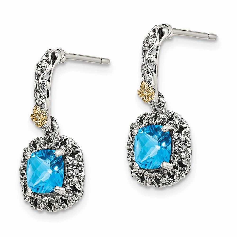 Sterling Silver w/ 14k Polished Blue Topaz Earrings