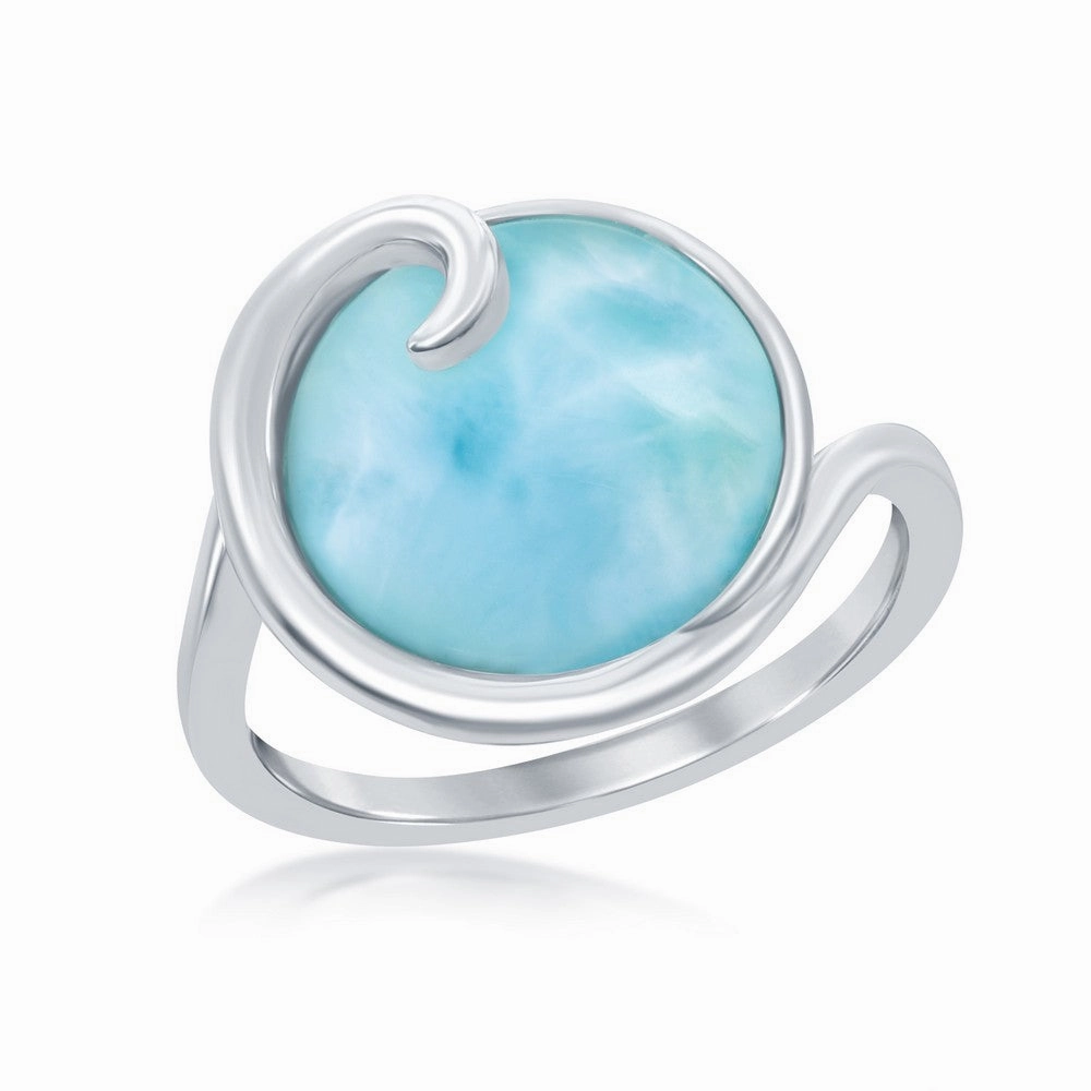 Sterling Silver Wave Design Larimar Ring, Size 9