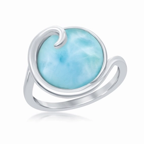 Sterling Silver Wave Design Larimar Ring, Size 9