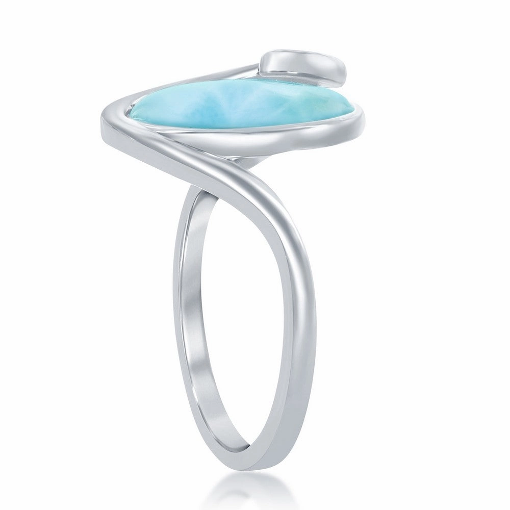 Sterling Silver Wave Design Larimar Ring, Size 9