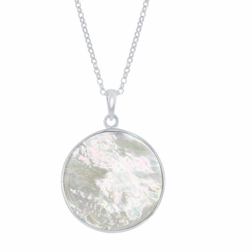 Sterling Silver Wave Design Round MOP Pendant Chain