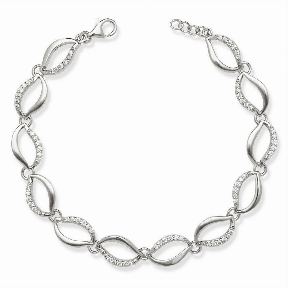 Sterling Silver Wavy Open Ovals Half CZ Bracelet