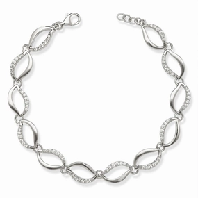 Sterling Silver Wavy Open Ovals Half CZ Bracelet