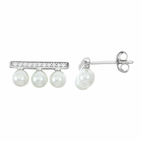Sterling Silver White CZ Bar with FWP Stud Earrings