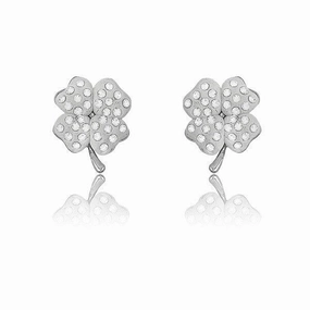 Sterling Silver White Enamel 4-Leaf Earrings