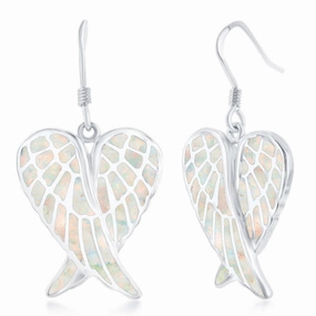 Sterling Silver White Inlay Angel Wings Earrings
