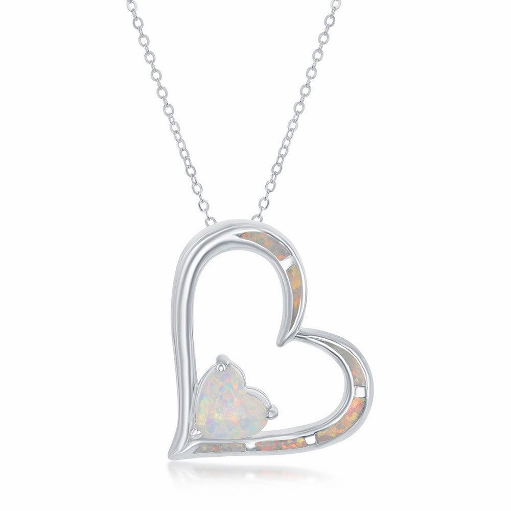 Sterling Silver White Inlay Double Heart Pendant
