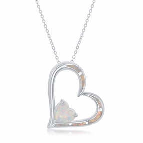 Sterling Silver White Inlay Double Heart Pendant