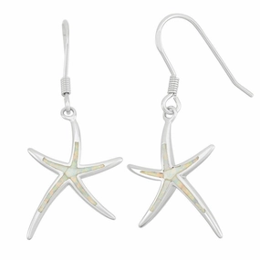 Sterling Silver White Inlay Opal Starfish Earrings