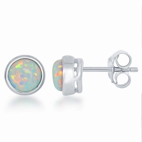 Sterling Silver White Inlay Opal Stud Earrings