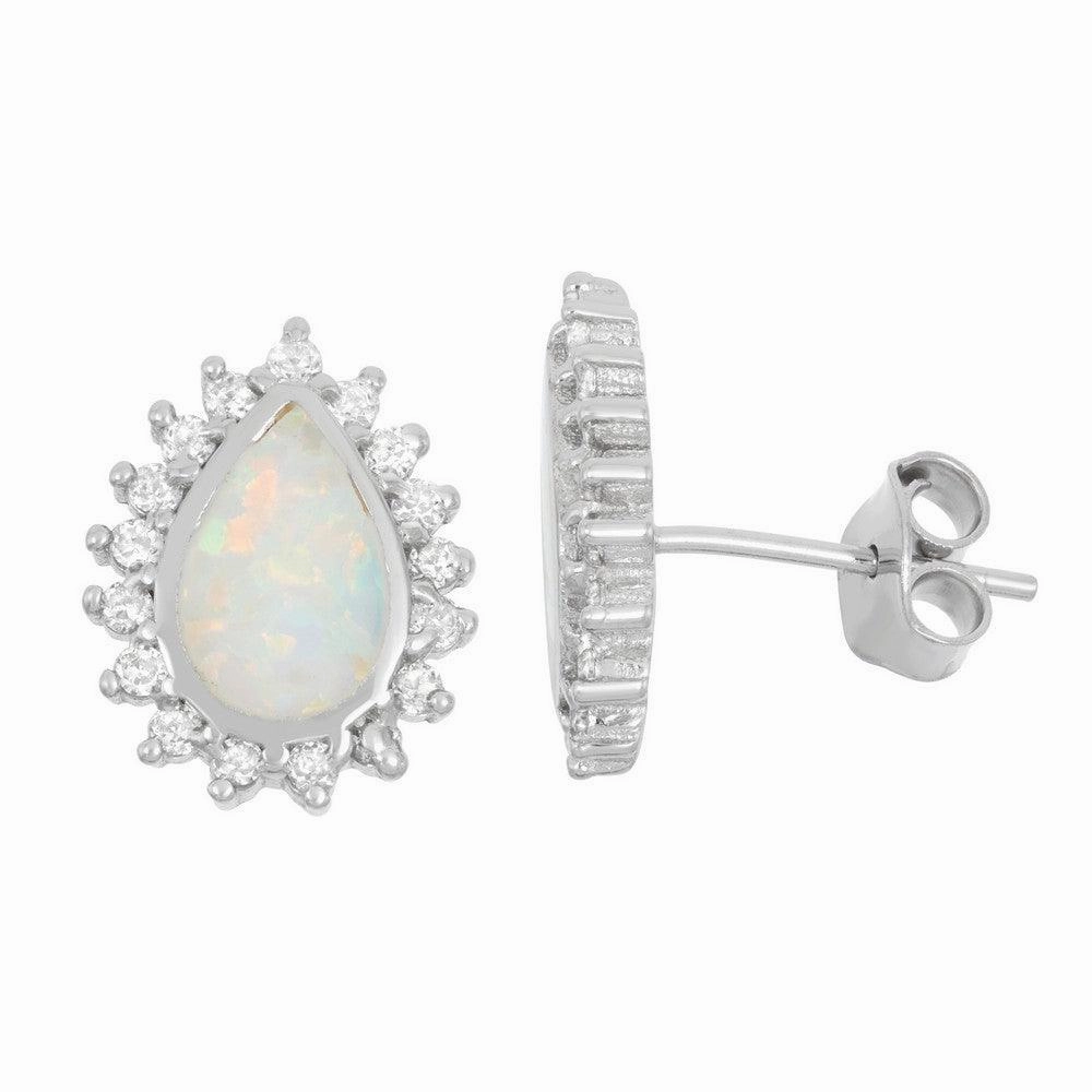 Sterling Silver White Inlay Opal Teardrop Earrings