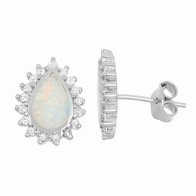 Sterling Silver White Inlay Opal Teardrop Earrings