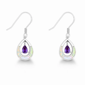 Sterling Silver White Inlay Opal Teardrop Earrings