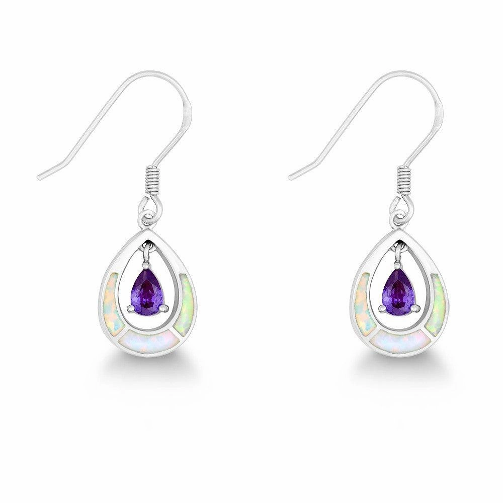 Sterling Silver White Inlay Opal Teardrop Earrings