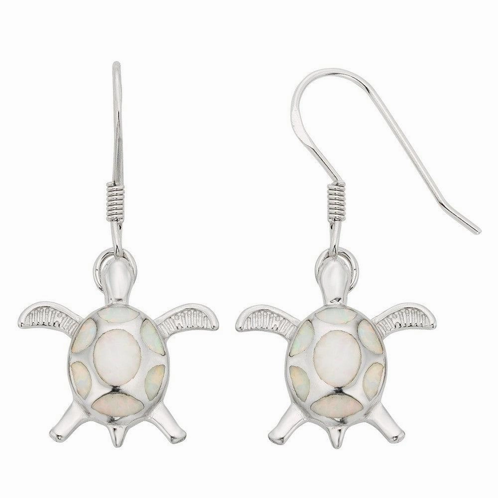 Sterling Silver White Inlay Opal Turtle Earrings