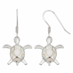 Sterling Silver White Inlay Opal Turtle Earrings