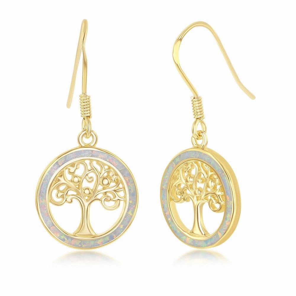 Sterling Silver White Inlay Tree of Life Earrings