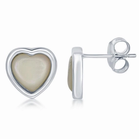 Sterling Silver White MOP Heart Stud Earrings