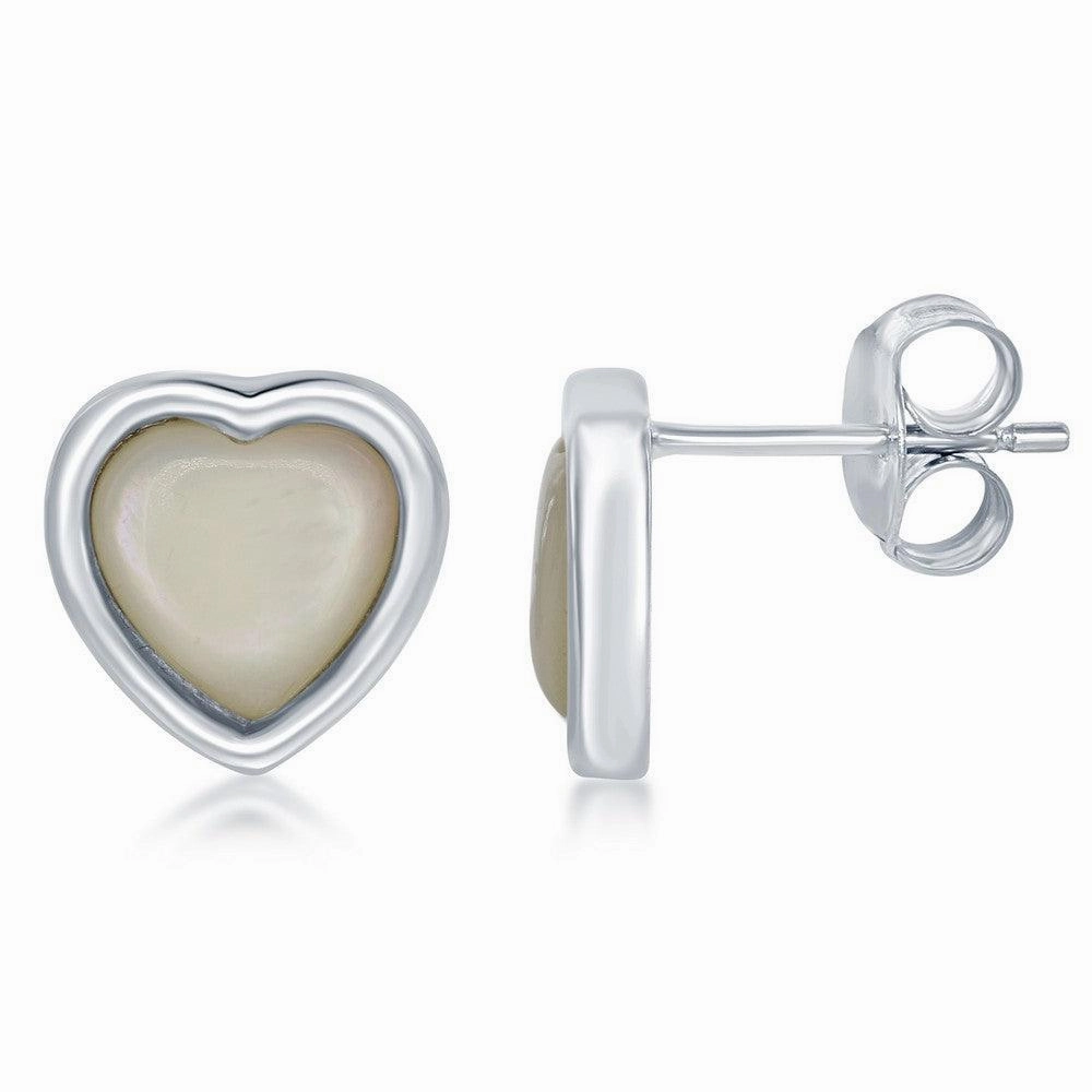 Sterling Silver White MOP Heart Stud Earrings