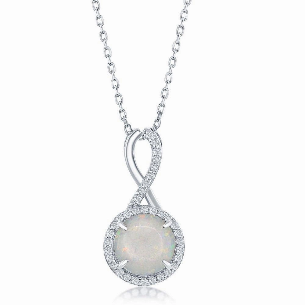 Sterling Silver White Opal Infinity Halo Pendant
