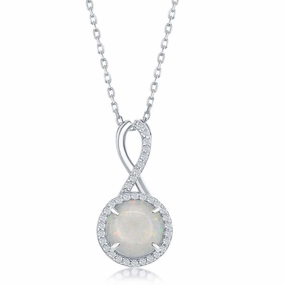 Sterling Silver White Opal Infinity Halo Pendant