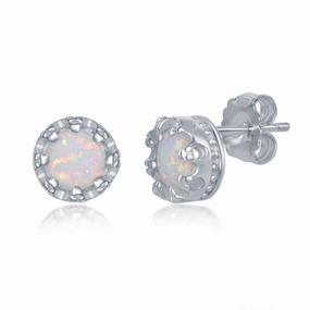 Sterling Silver White Opal Stud Earrings