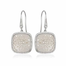 Sterling Silver White Square Cut Out MOP Earrings