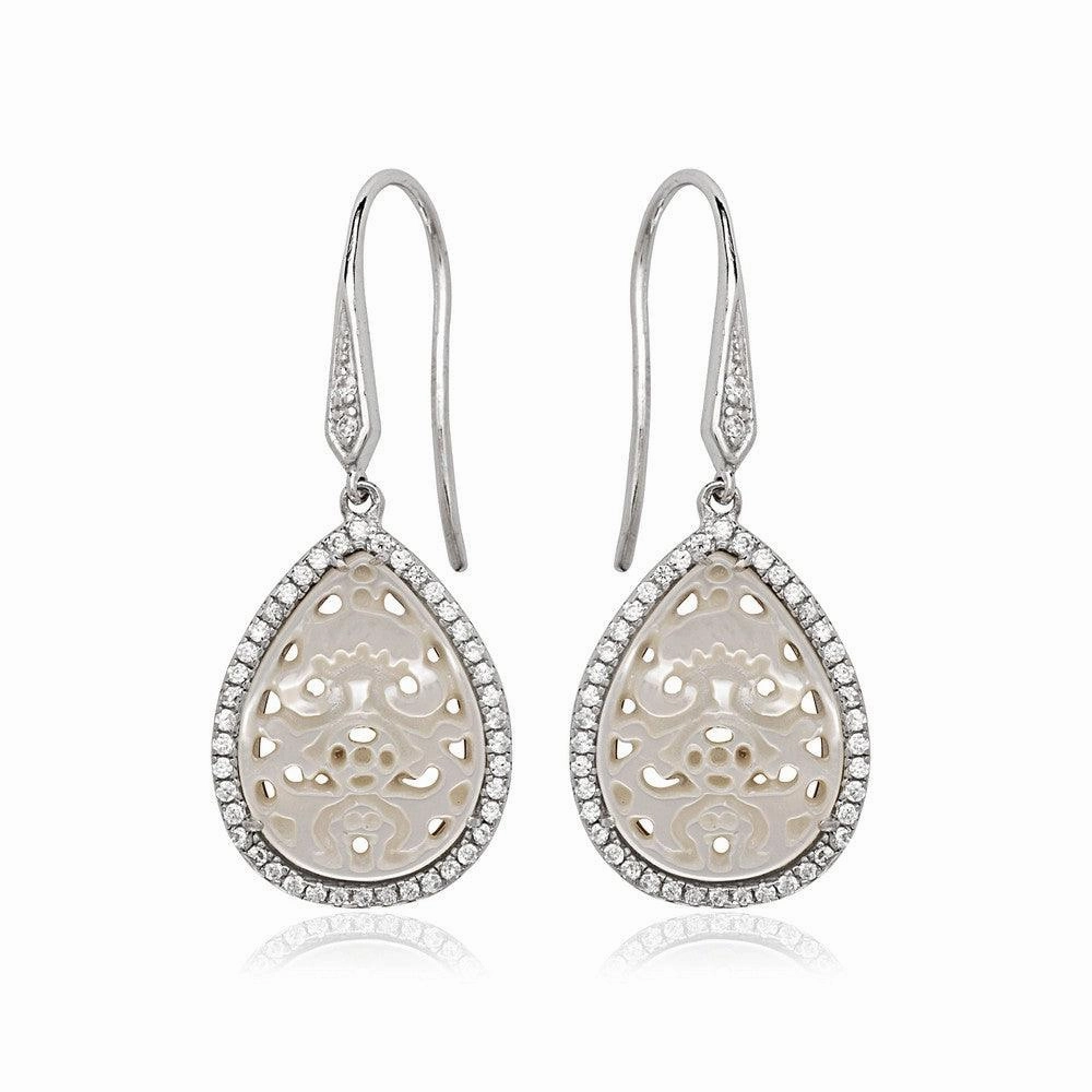 Sterling Silver White Teardrop Cut Out MOP Earrings
