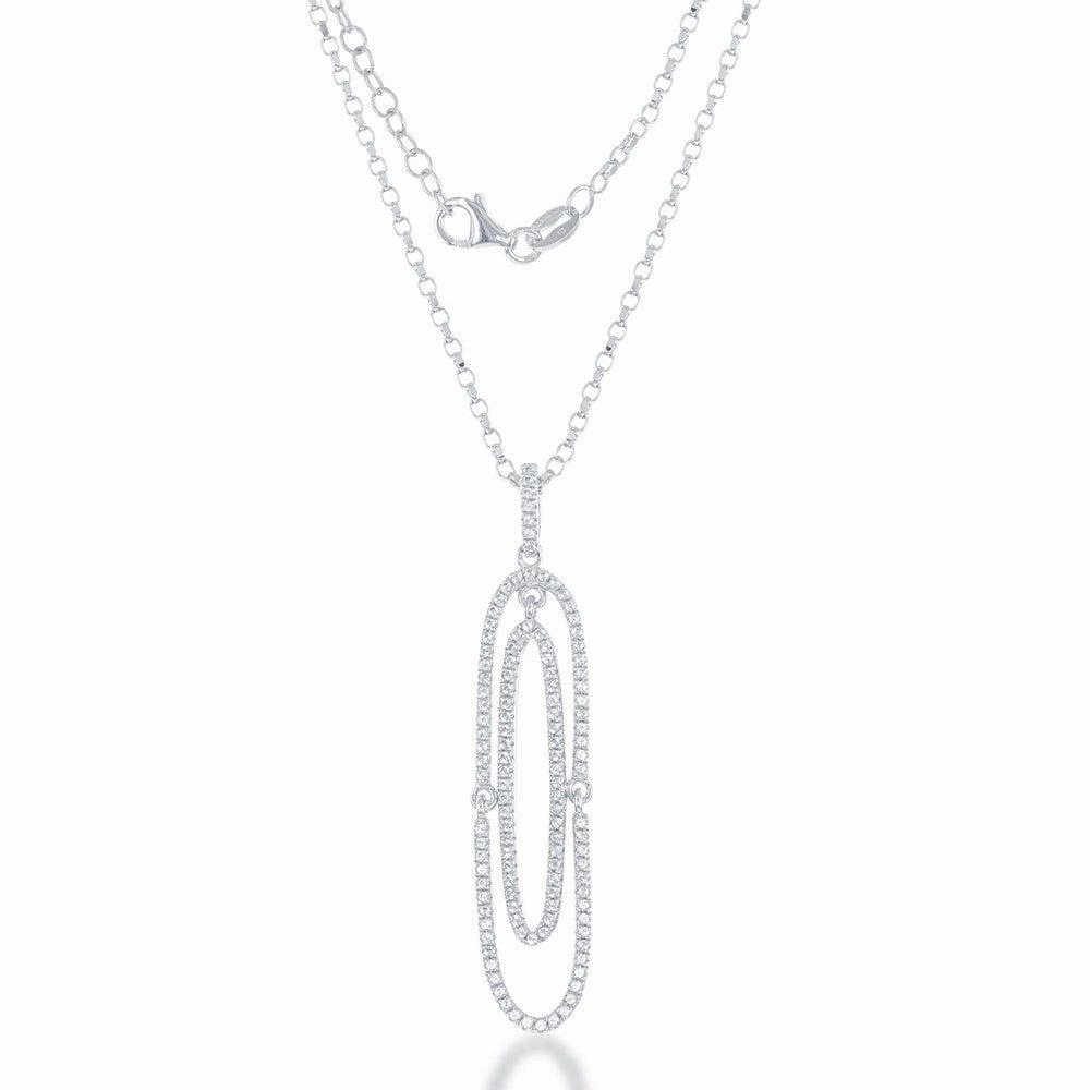 Sterling Silver White Topaz Double Oval Pendant