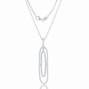 Sterling Silver White Topaz Double Oval Pendant