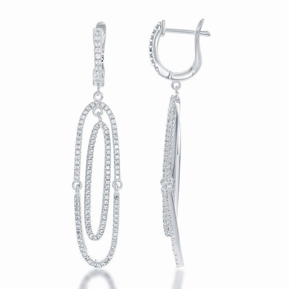 Sterling Silver White Topaz Open Oval Earrings