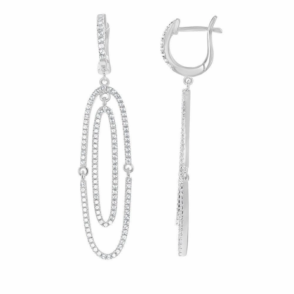 Sterling Silver White Topaz Open Oval Earrings