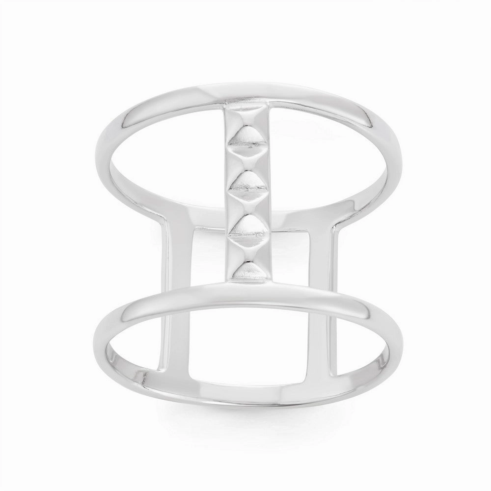 Sterling Silver Wide Double Row with Bars Ring - W-1546